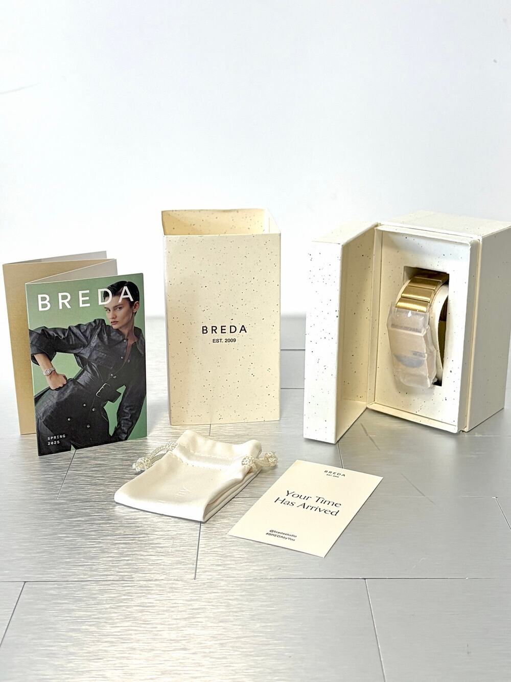 BREDA 1747A Pulse Tandem Gold Tone Watch w/ Box Modern Retro Unisex Quartz